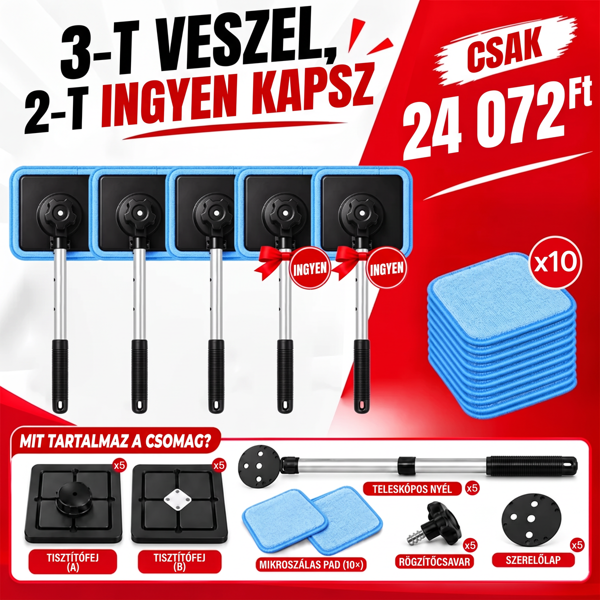 đKĂ©toldalas mĂĄgneses autĂłs szĂ©lvĂ©dĆtisztĂtĂł | CsĂkmentes autĂłĂŒveg-tisztĂtĂł kĂ©szlet